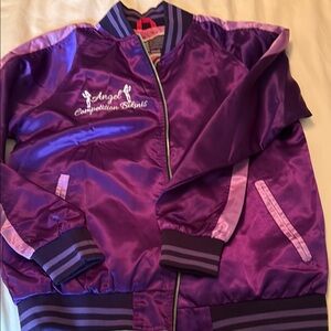 Purple Satin Bomber Jacket with Ribbed Trim